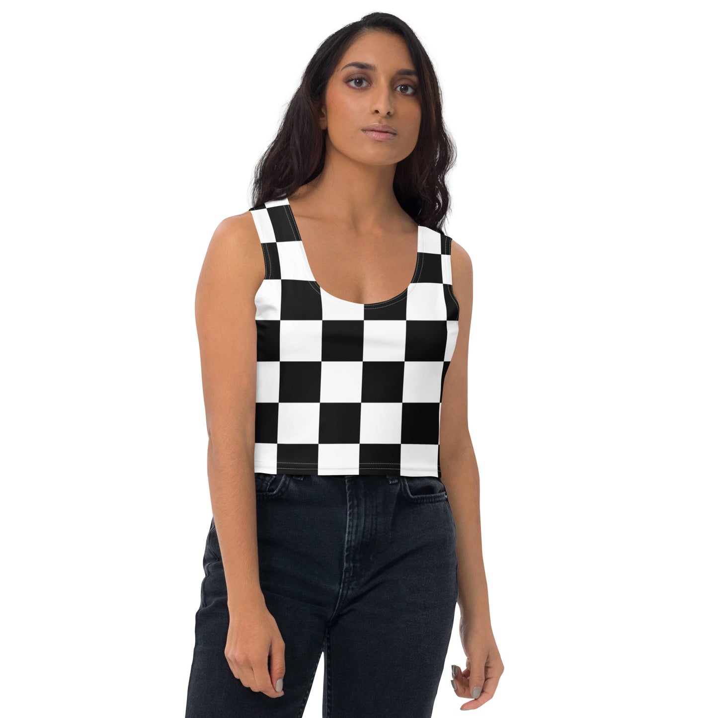 The Checkered Cutie: Black and White Checkered Crop Top