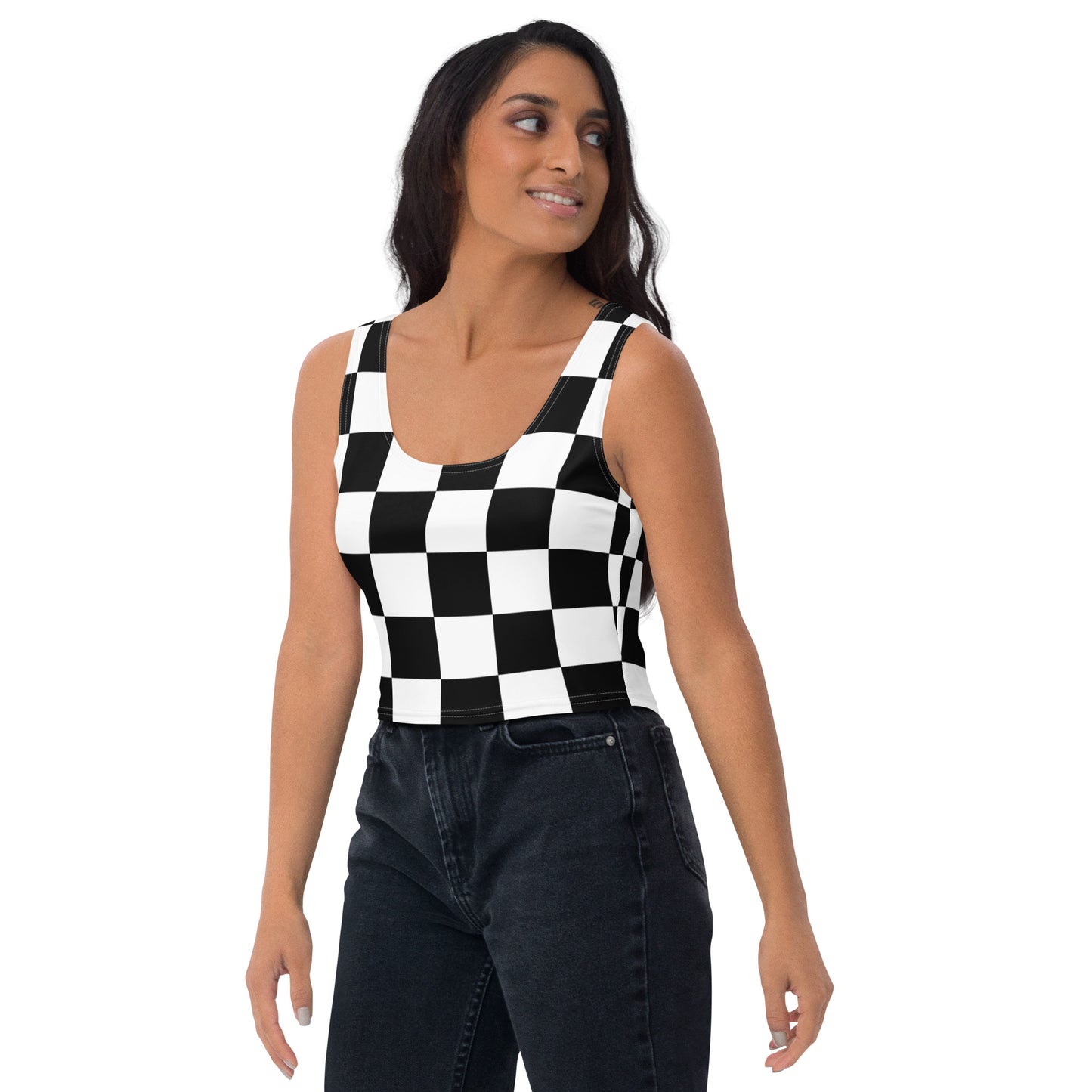 The Checkered Cutie: Black and White Checkered Crop Top