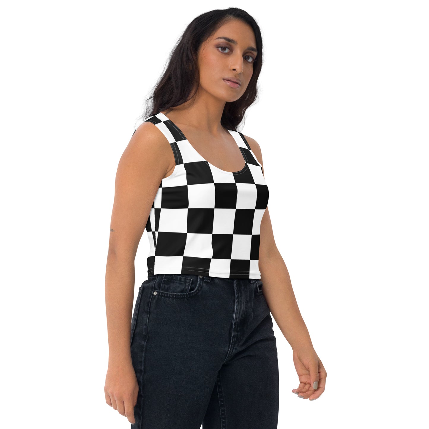 The Checkered Cutie: Black and White Checkered Crop Top