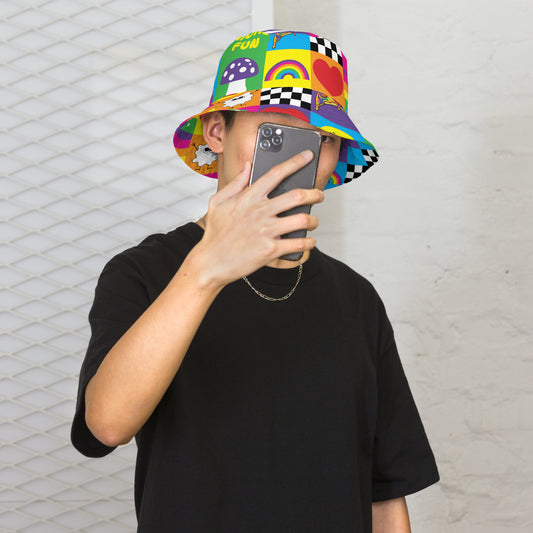 The Color Burst Cap: Multi-Colored Rainbow Reversible Bucket Hat