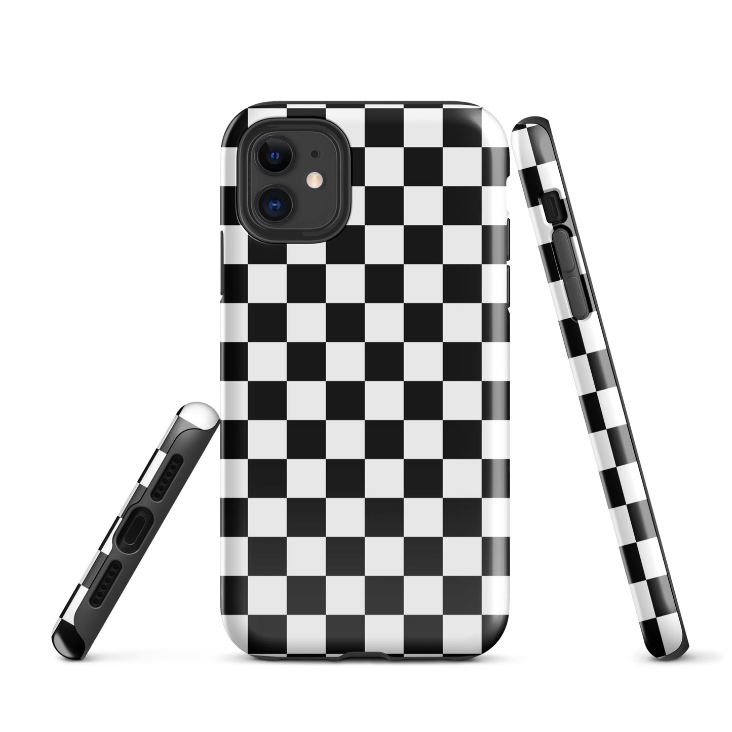 The Checkered Defender: Black and White Checkered Tough Case for iPhone®