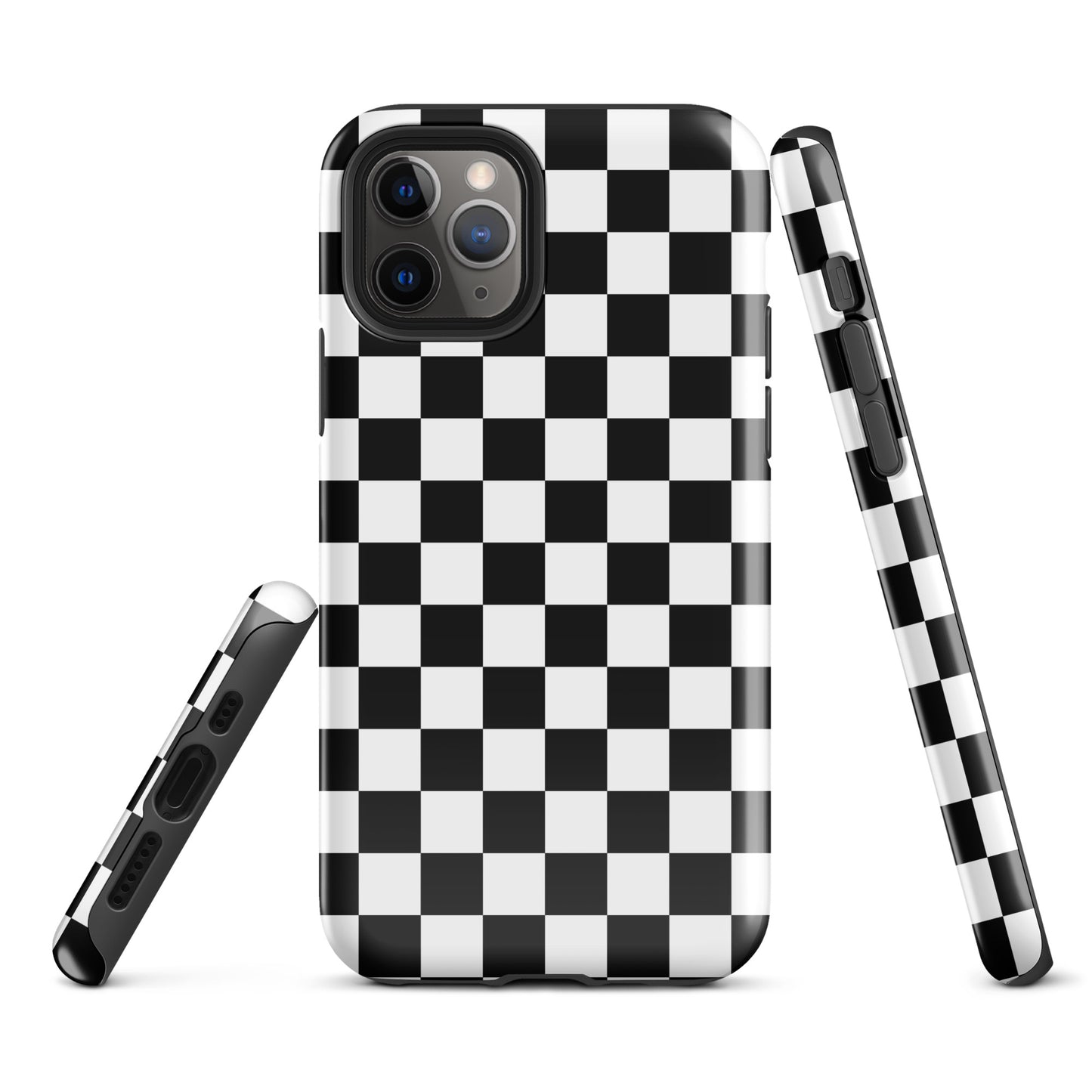 The Checkered Defender: Black and White Checkered Tough Case for iPhone®