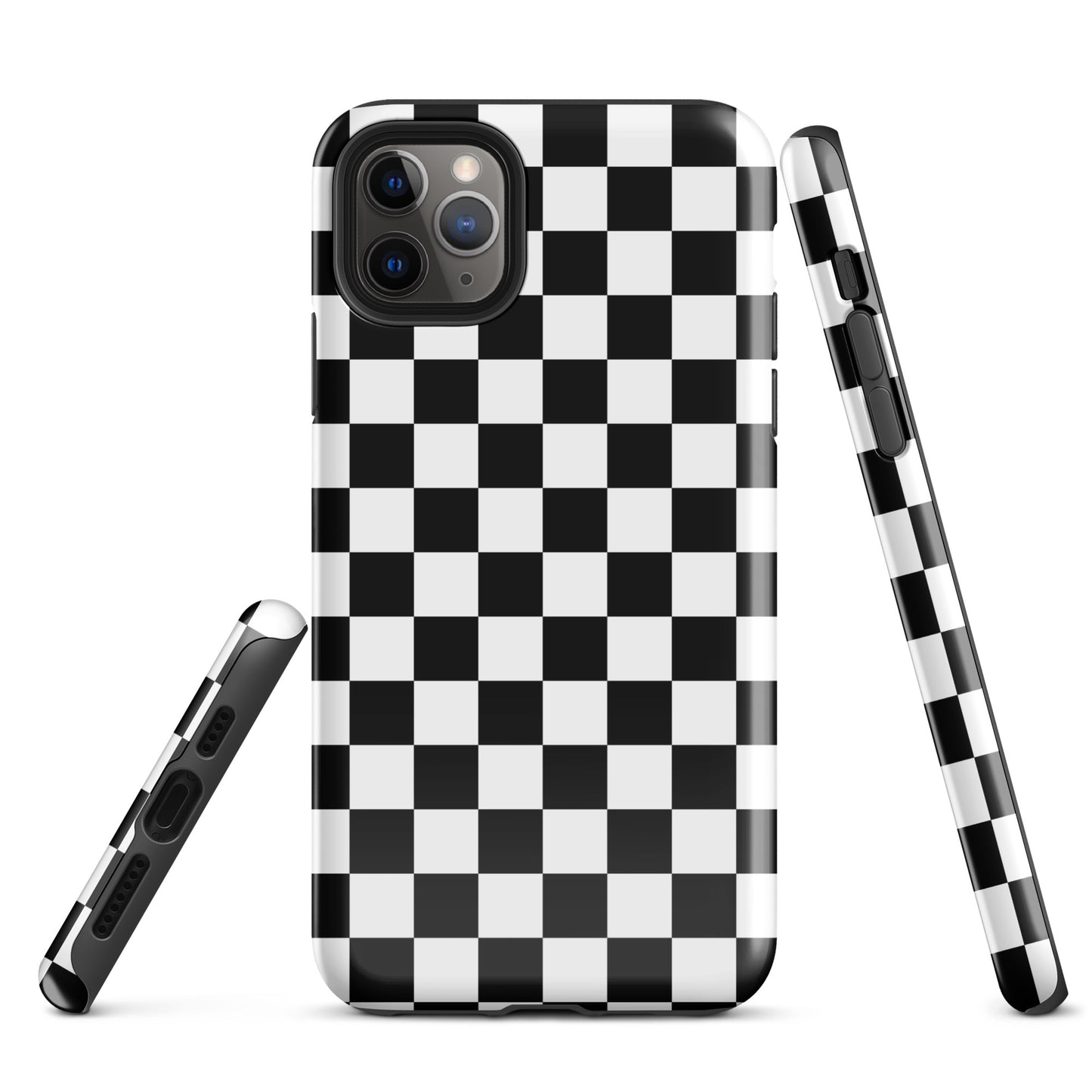 The Checkered Defender: Black and White Checkered Tough Case for iPhone®