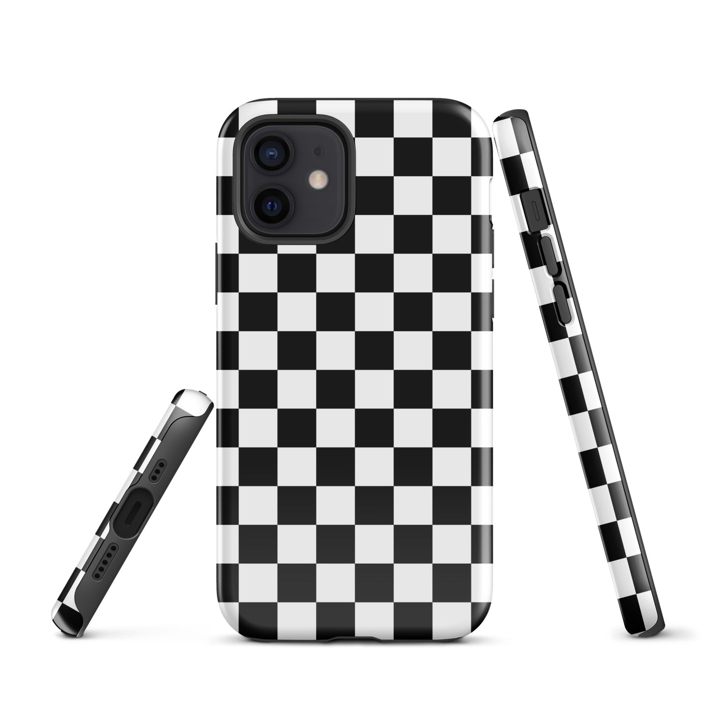 The Checkered Defender: Black and White Checkered Tough Case for iPhone®