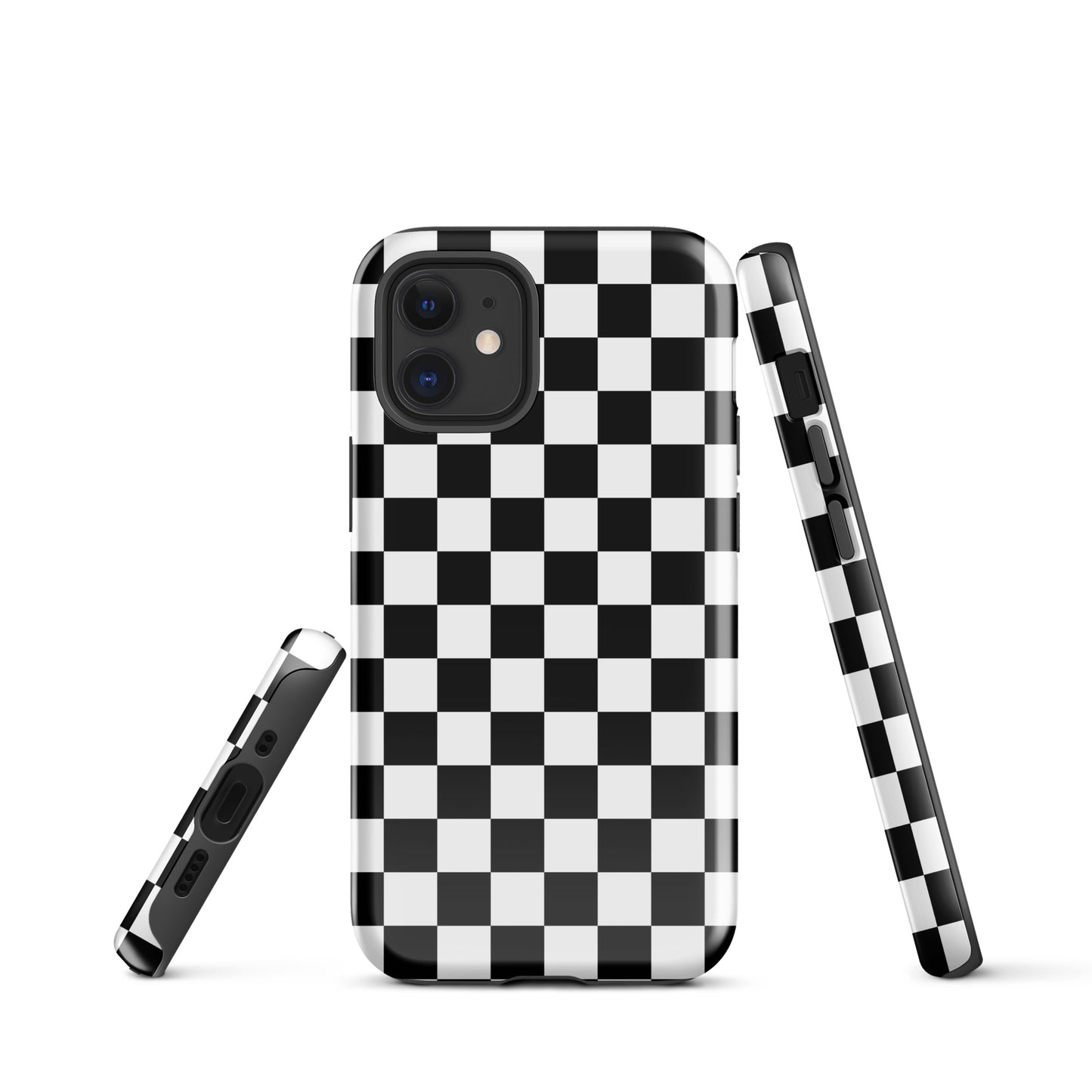 The Checkered Defender: Black and White Checkered Tough Case for iPhone®