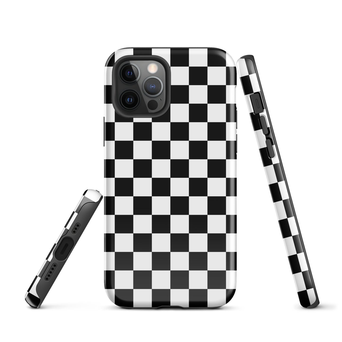 The Checkered Defender: Black and White Checkered Tough Case for iPhone®