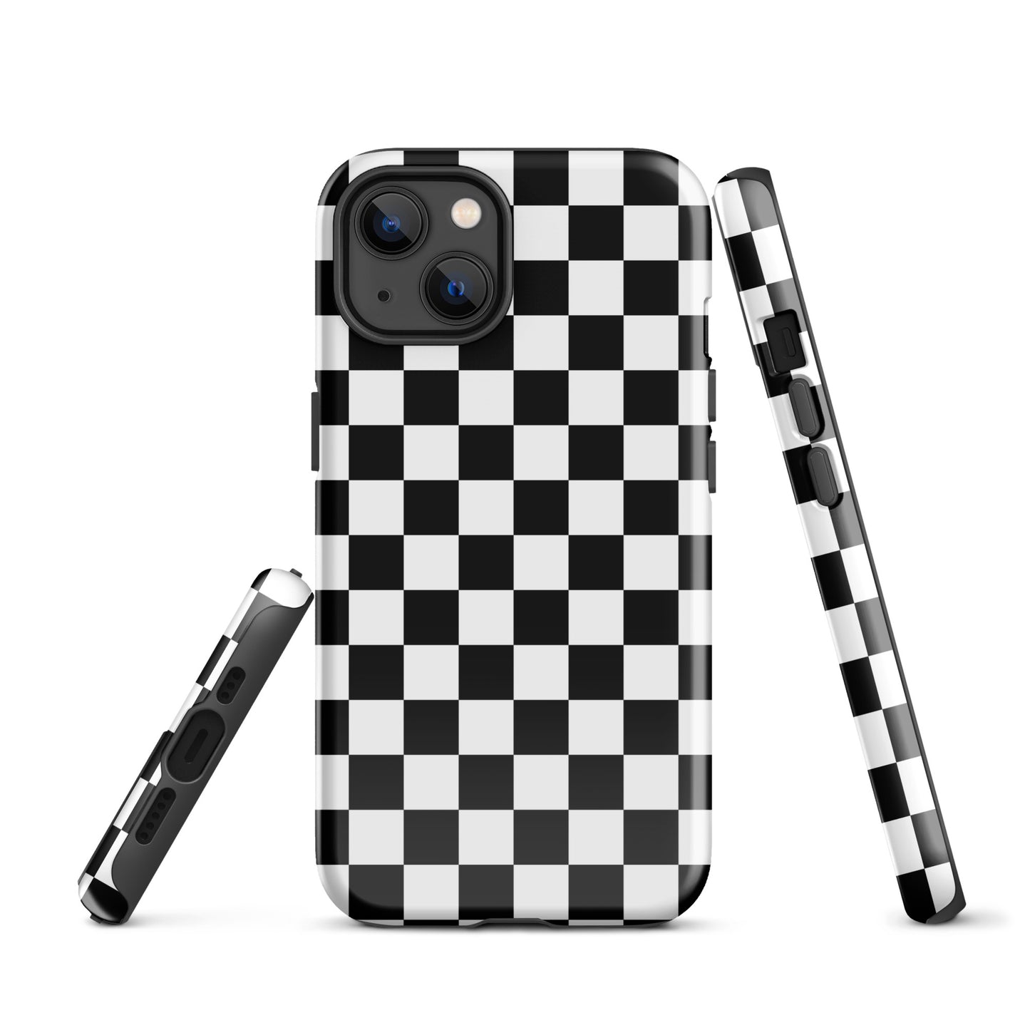 The Checkered Defender: Black and White Checkered Tough Case for iPhone®