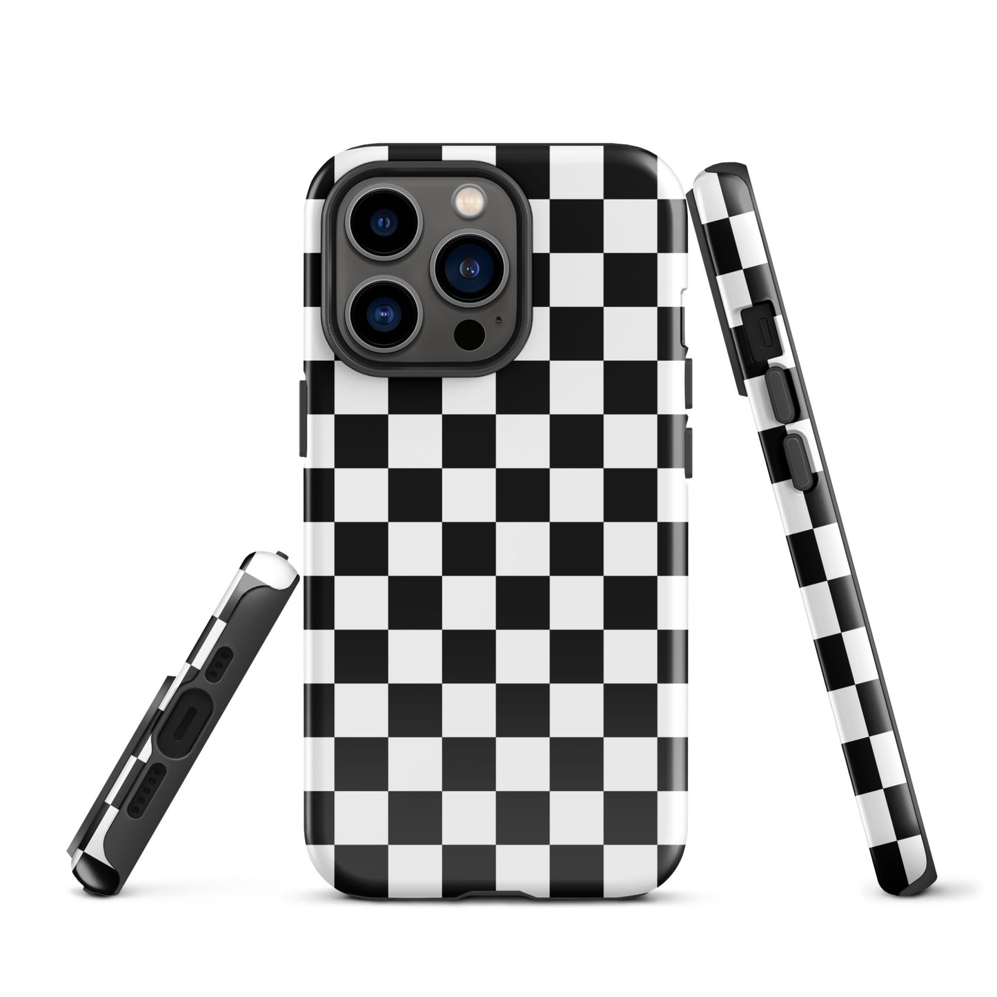 The Checkered Defender: Black and White Checkered Tough Case for iPhone®