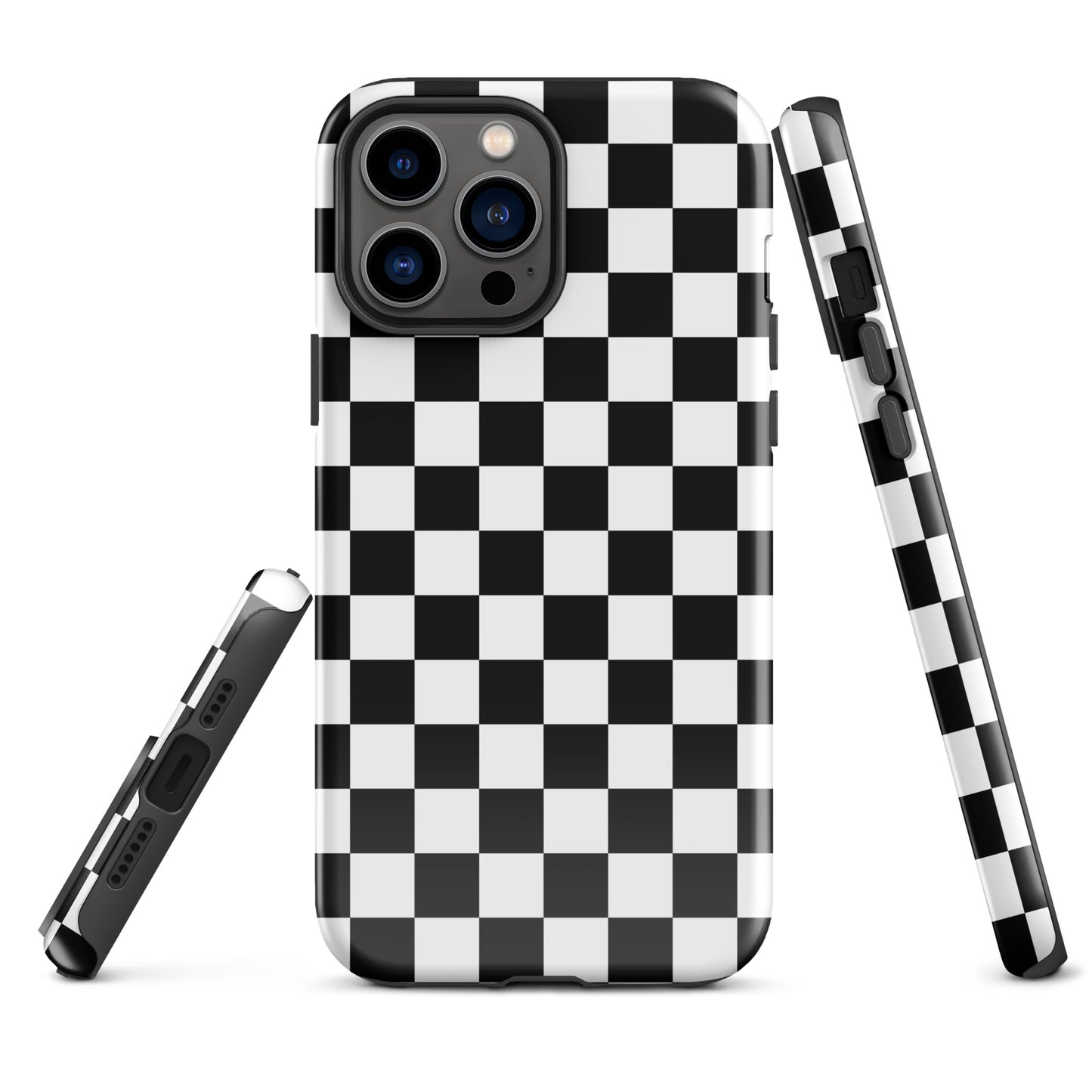 The Checkered Defender: Black and White Checkered Tough Case for iPhone®