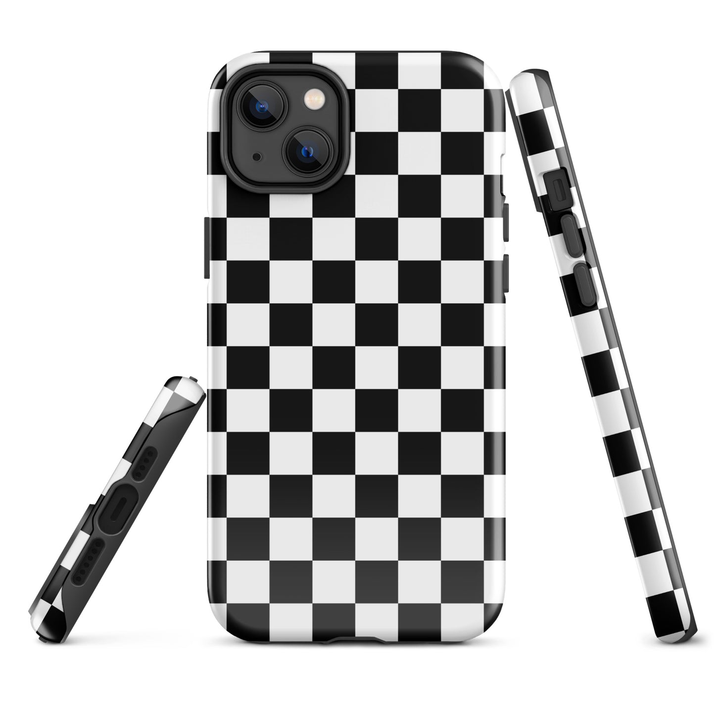 The Checkered Defender: Black and White Checkered Tough Case for iPhone®