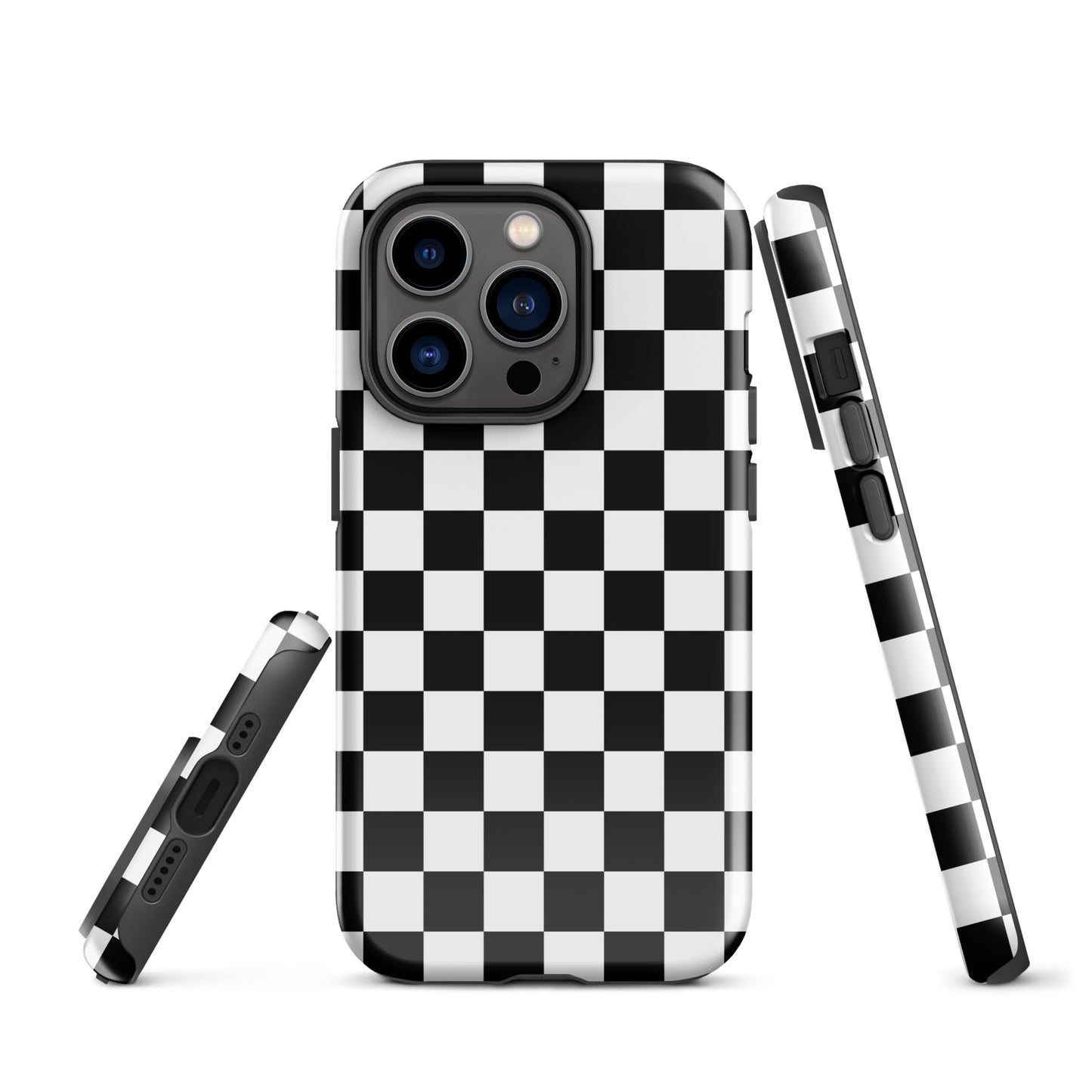 The Checkered Defender: Black and White Checkered Tough Case for iPhone®