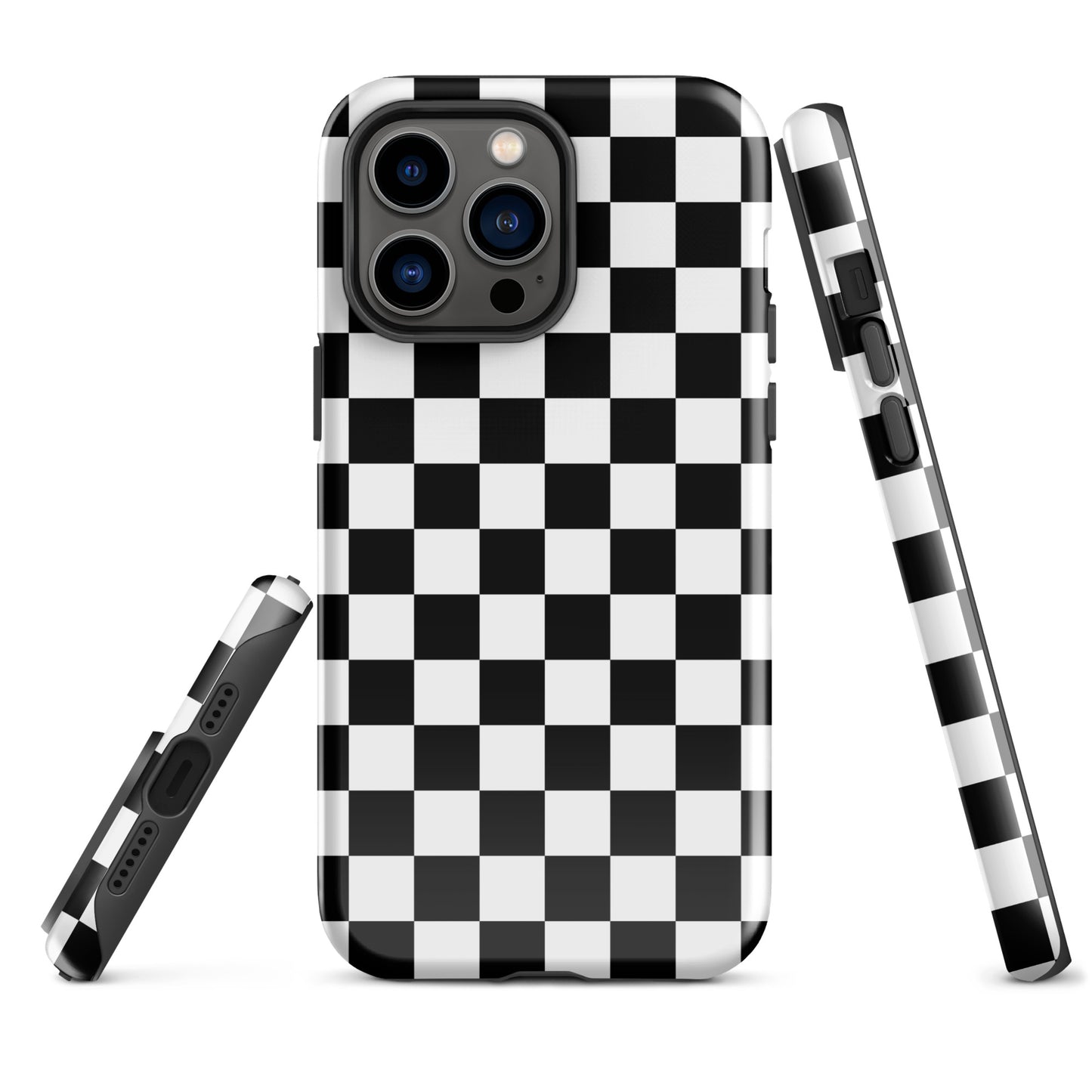 The Checkered Defender: Black and White Checkered Tough Case for iPhone®