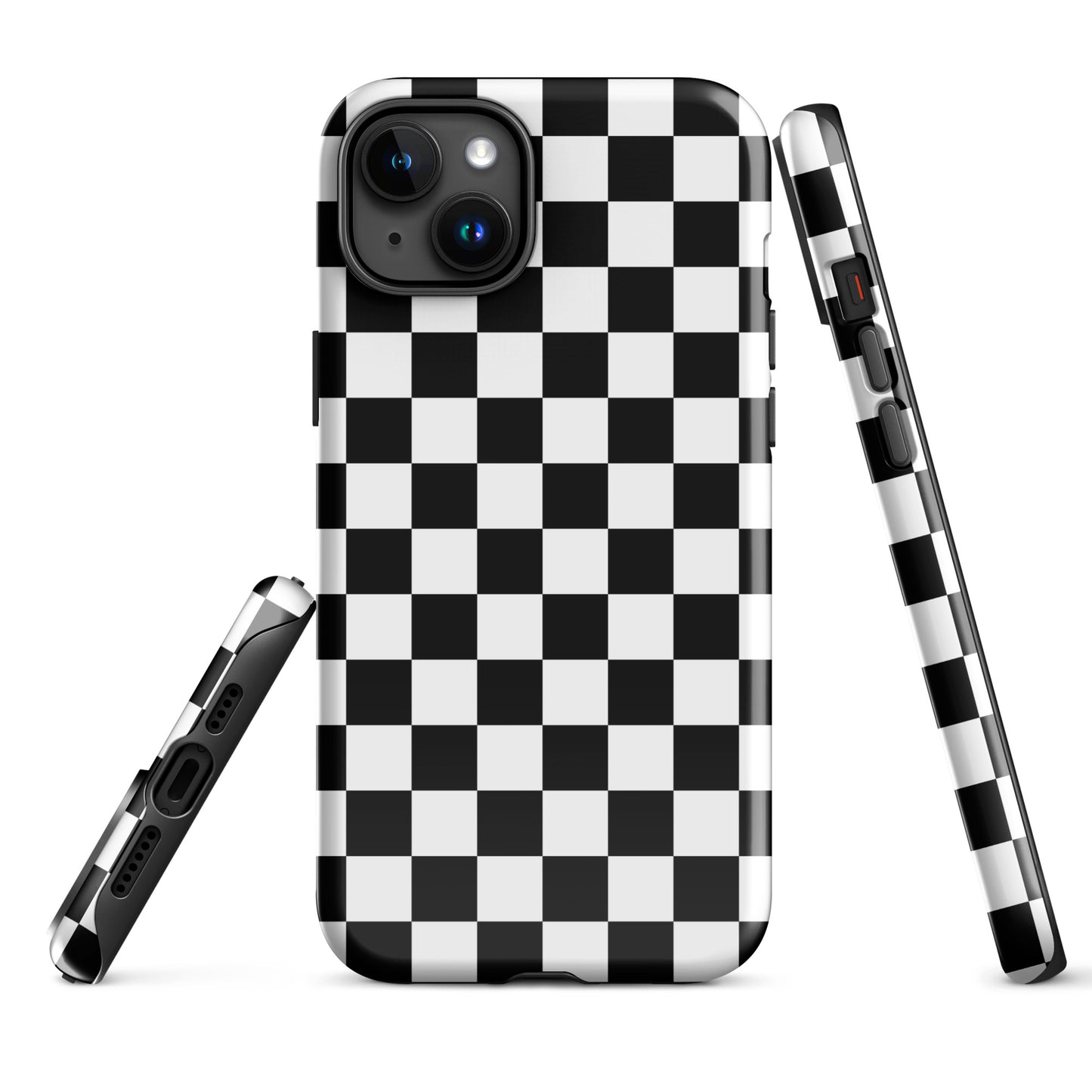 The Checkered Defender: Black and White Checkered Tough Case for iPhone®