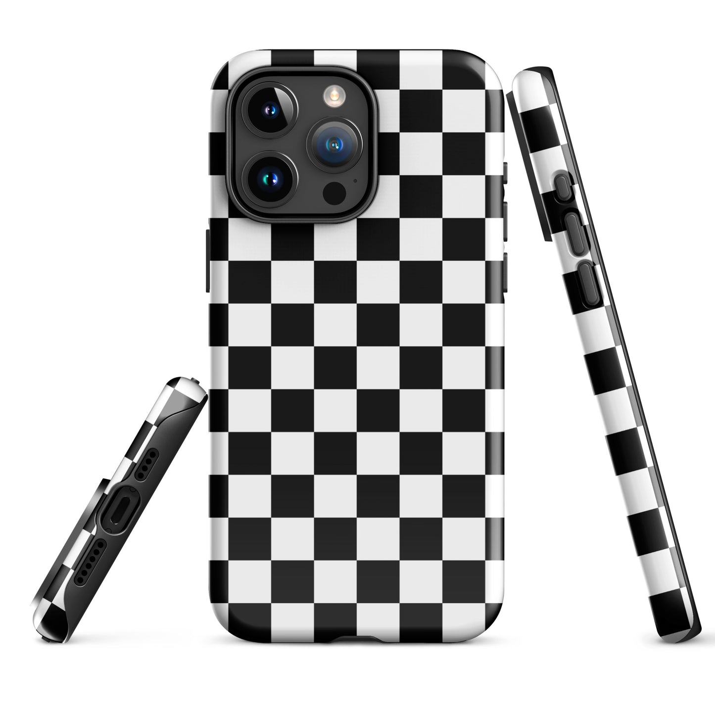 The Checkered Defender: Black and White Checkered Tough Case for iPhone®