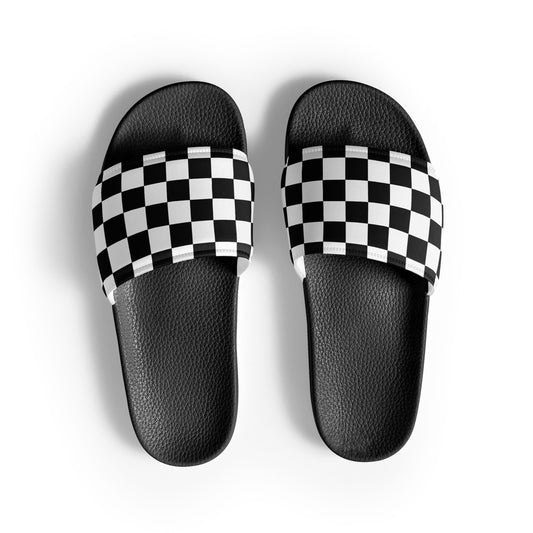 The Checkered Chic: Black and White Checkered Women's Slides